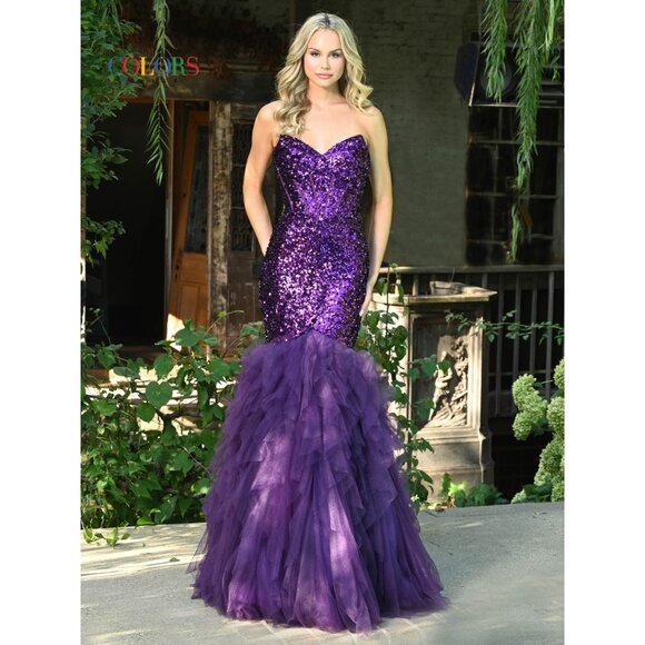 NEW Purple Sequin & Ruffle Prom Dress 16 - Picture 1 of 4